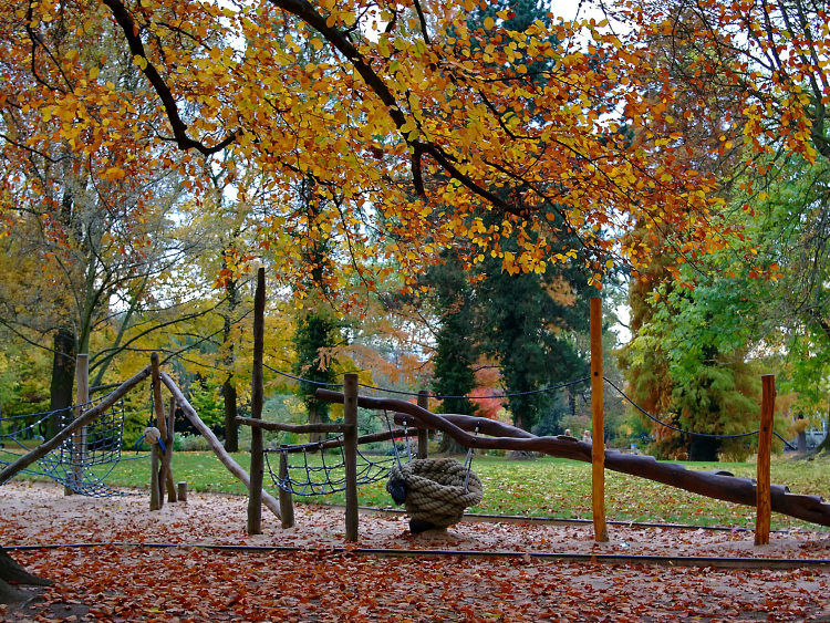 Ein Spielplatz im Grünen.